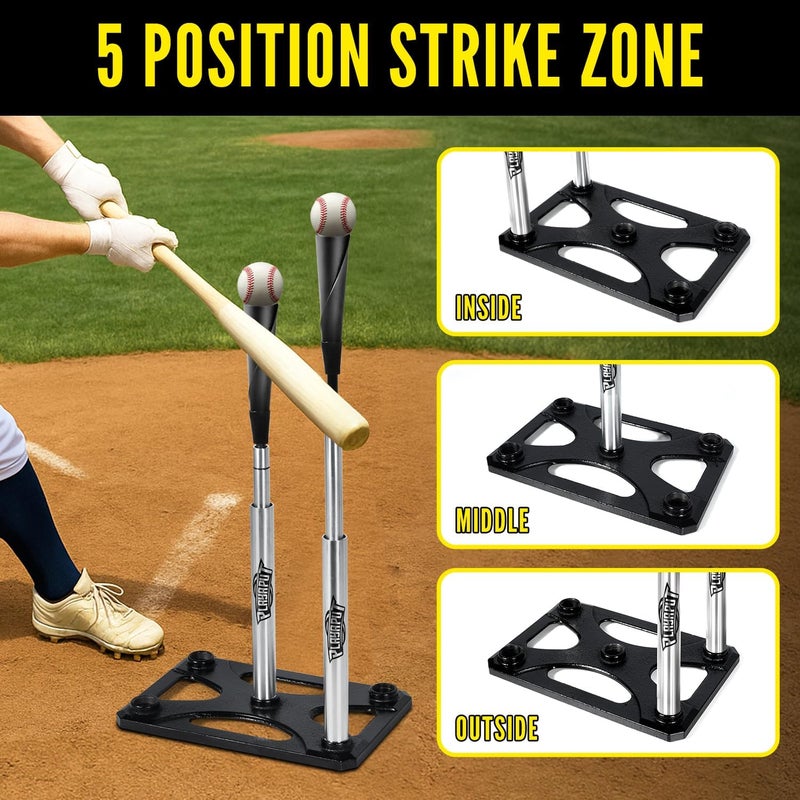 PLAYAPUT 5 Position Batting Tee,Hitting Tee Height Adjustable 24-46 Inch Baseball Tee with 2 Rubber Top,Aluminum Pole,Metal Base Softball Tee for All Players Practice Inside, Middle,Outside - Image 3